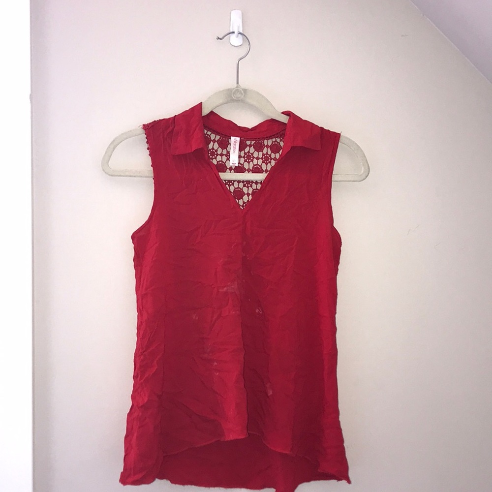 red laced back tank top blouse